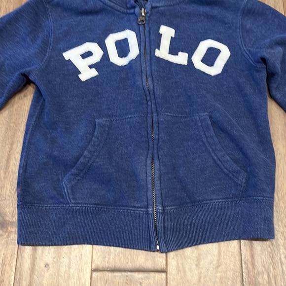 Polo Ralph Lauren Boy’s Size 4 Blue Zip Up Hoodie White POLO Logo Front Pockets - Picture 9 of 13